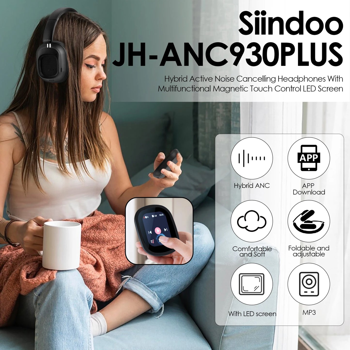 JH-ANC930Plus Hybrid Headphone, Noise Cancelling Magnetic Touch Control